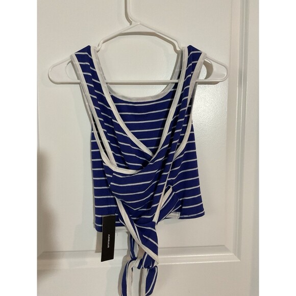 NWT Lulus Women’s Blue Stripe Crop Top‎ Cross Back Large 0186 Juniors - Picture 4 of 9